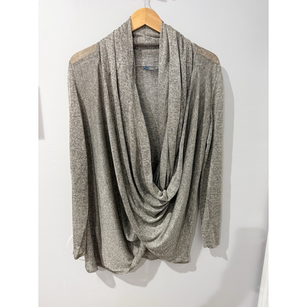 Alice + Olivia Drape Wrap Around Knit Cardigan L Light Gray Y